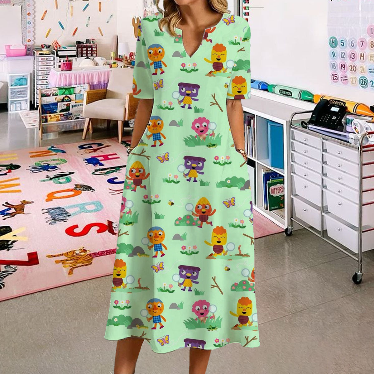 Green Funny Tiny Humans Noodle & Pals Dress