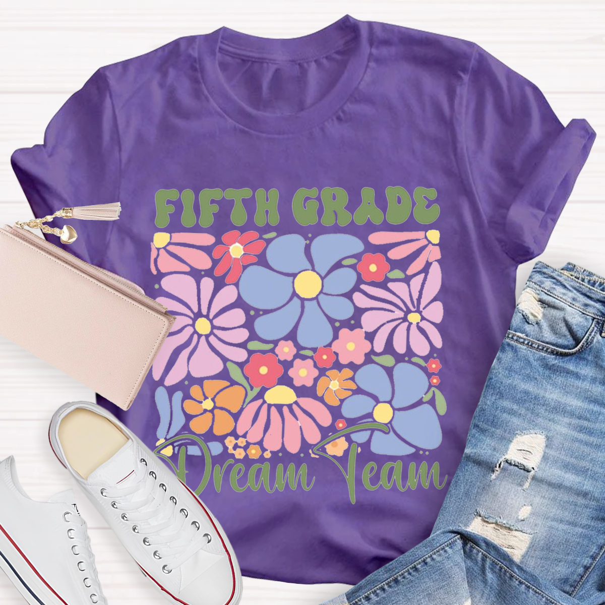 Personalized Grade Colorful Flowers Teachers T-Shirt