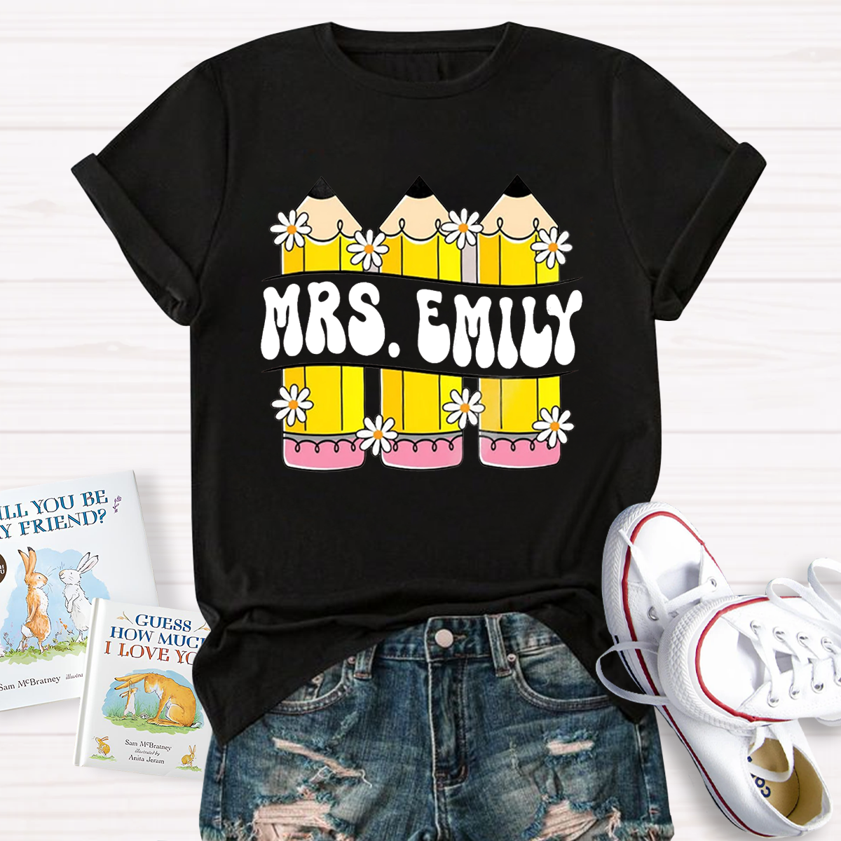 Personalized Your name Retro Teacher Pencil T-Shirt