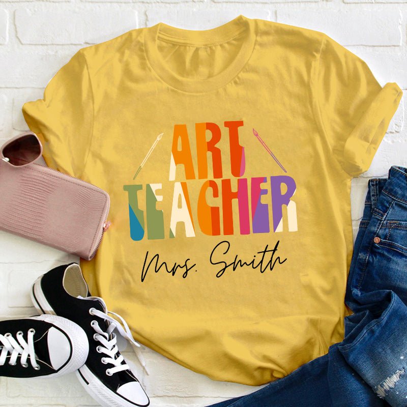 Personalized Name And Art Simple Color Teacher T-Shirt