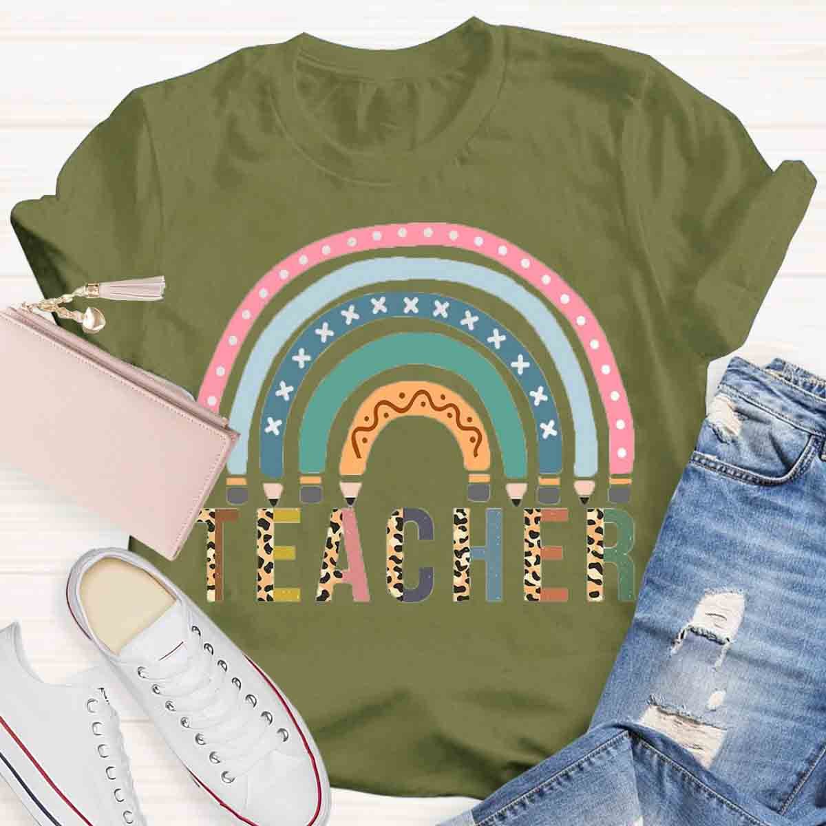 Rainbow Pencil  Teachers T-Shirt