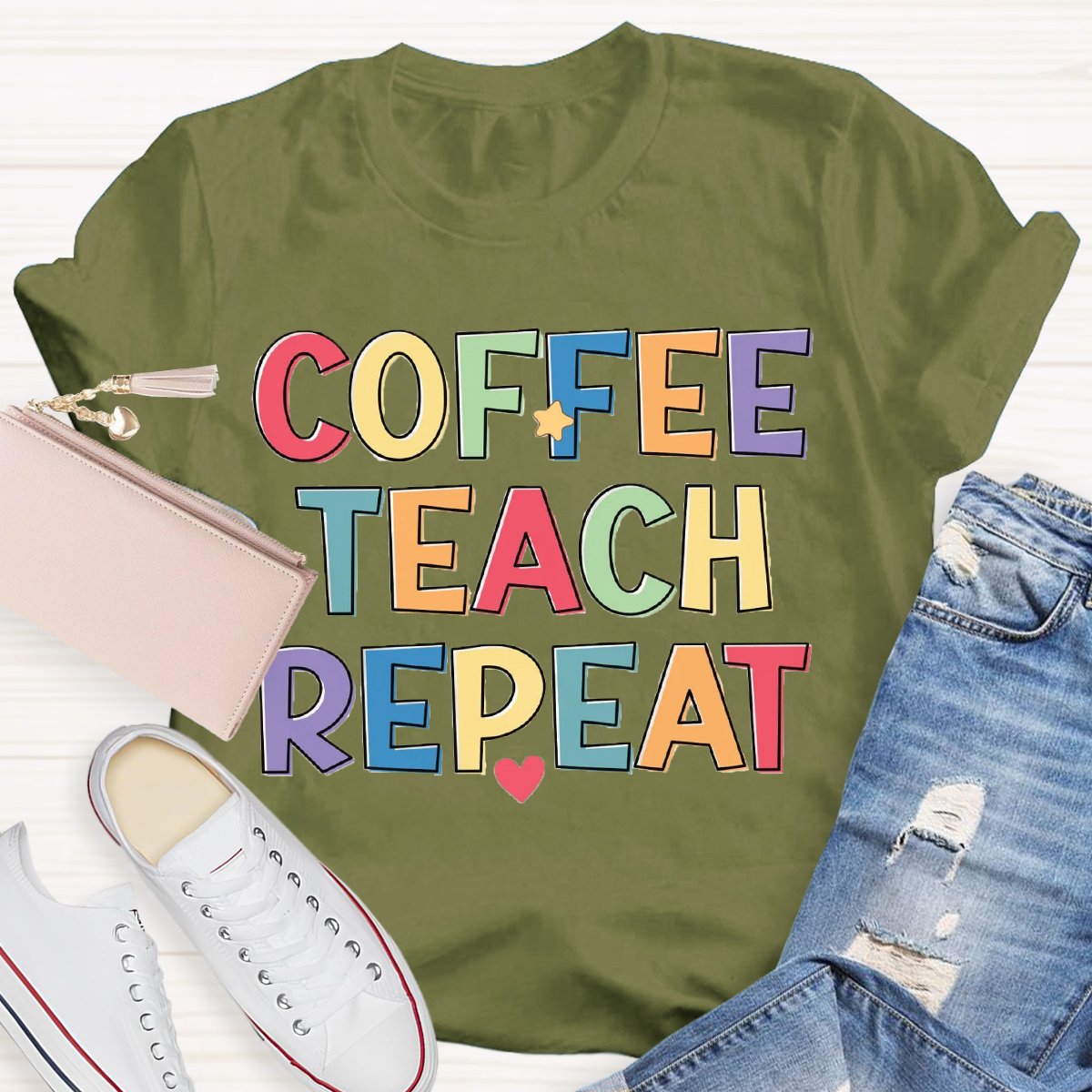 Coffee Teach Repeat Teachers Life T-Shirt