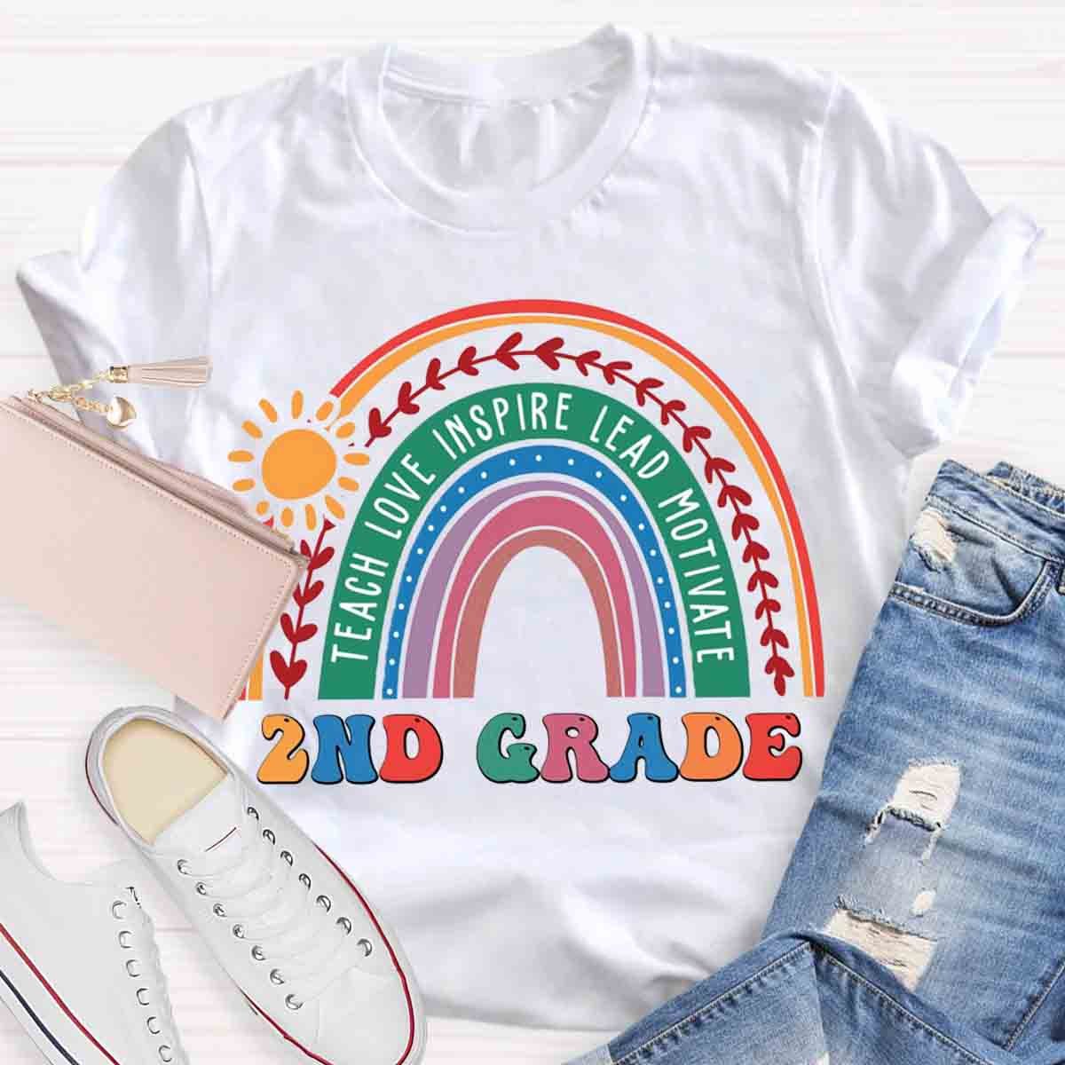 Personalized Grade Rainbow Teachers Love Inspire T-Shirt