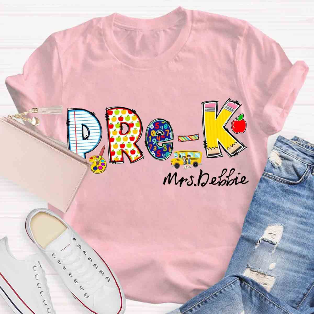 Personalized Name Pre-k School Bus Teachers T-Shirt