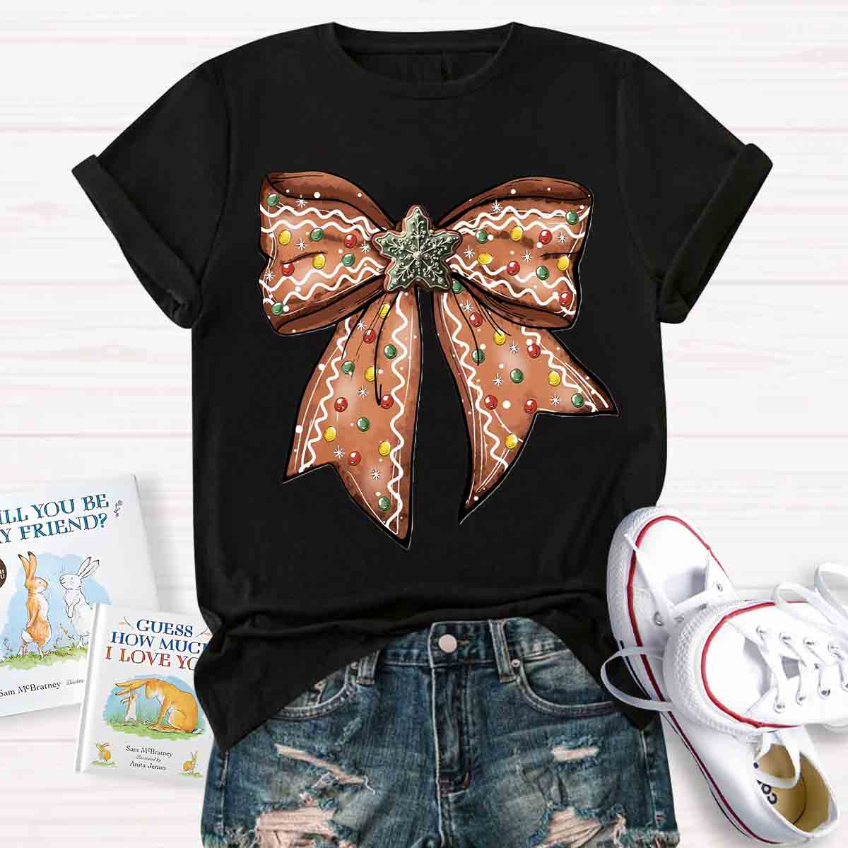 Christmas Gingerbread Bow T-shirt