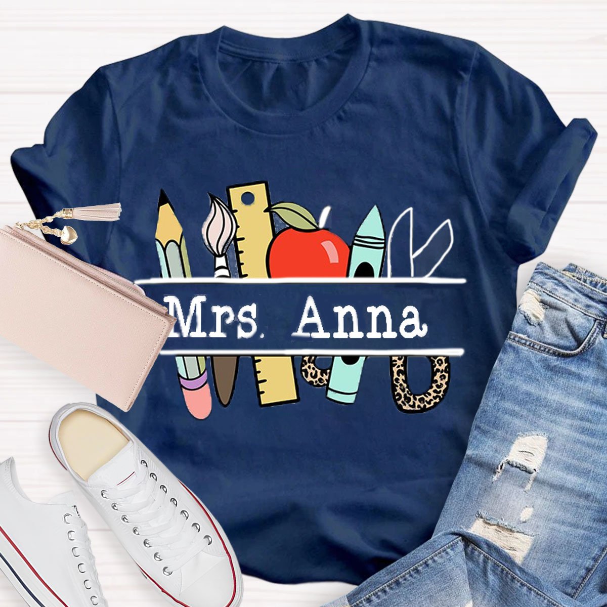 Personalized Teachers Name Text Letters Casual T-Shirt