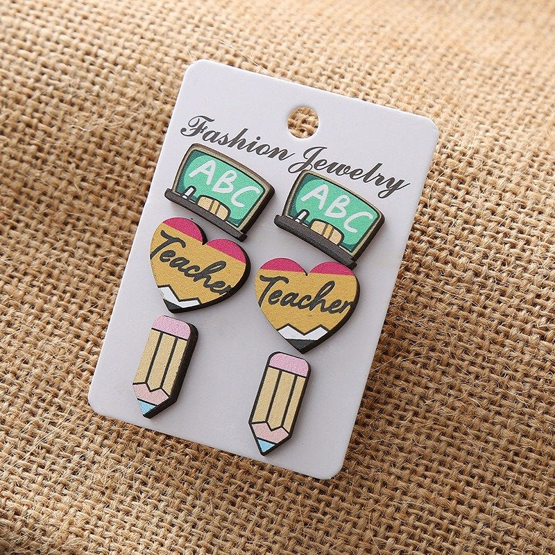 Pencil Heart ABC Blackboard Earrings