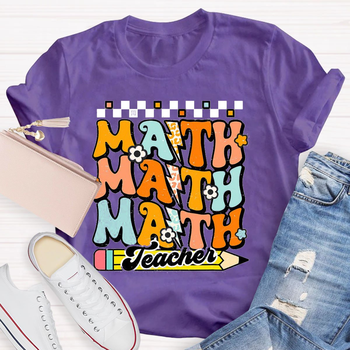 Math Teacher Text Letters T-Shirt