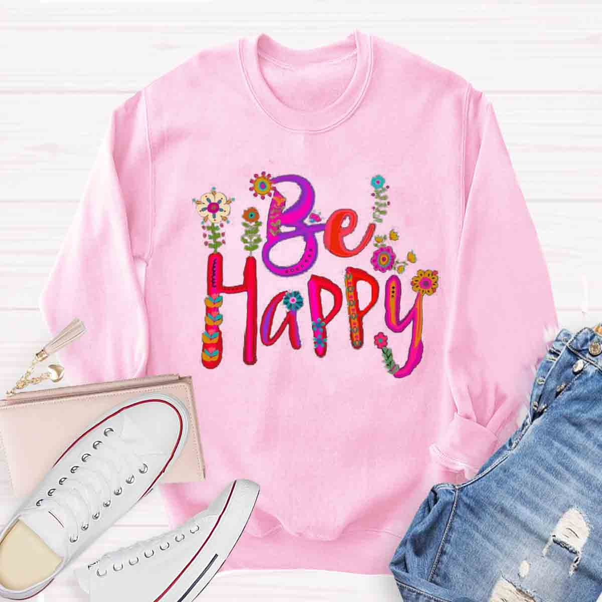 Be Happy Art Floral Sweatshirt