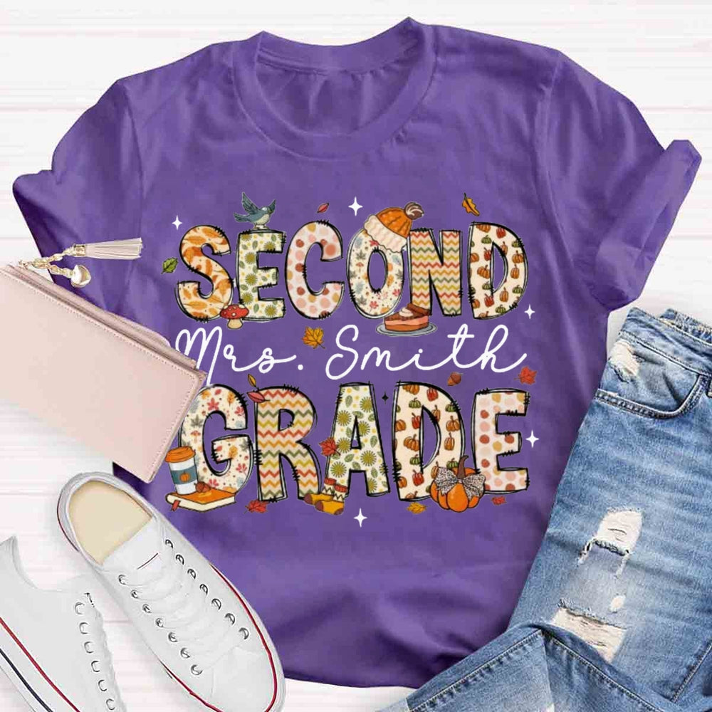 Personalized Name And Grade Fall Season T-shirt