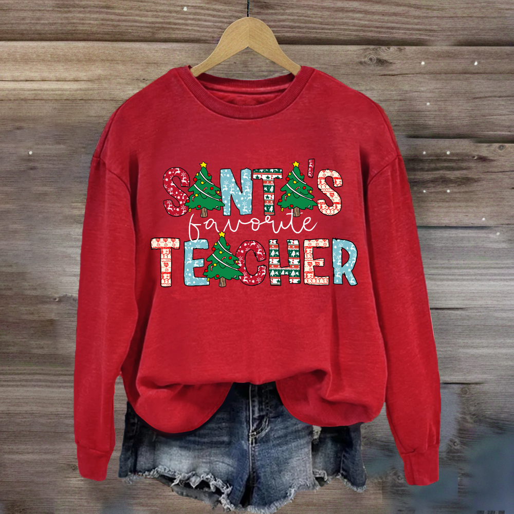 Santa's Favorite Teacher Christmas Tree Sweatshirt