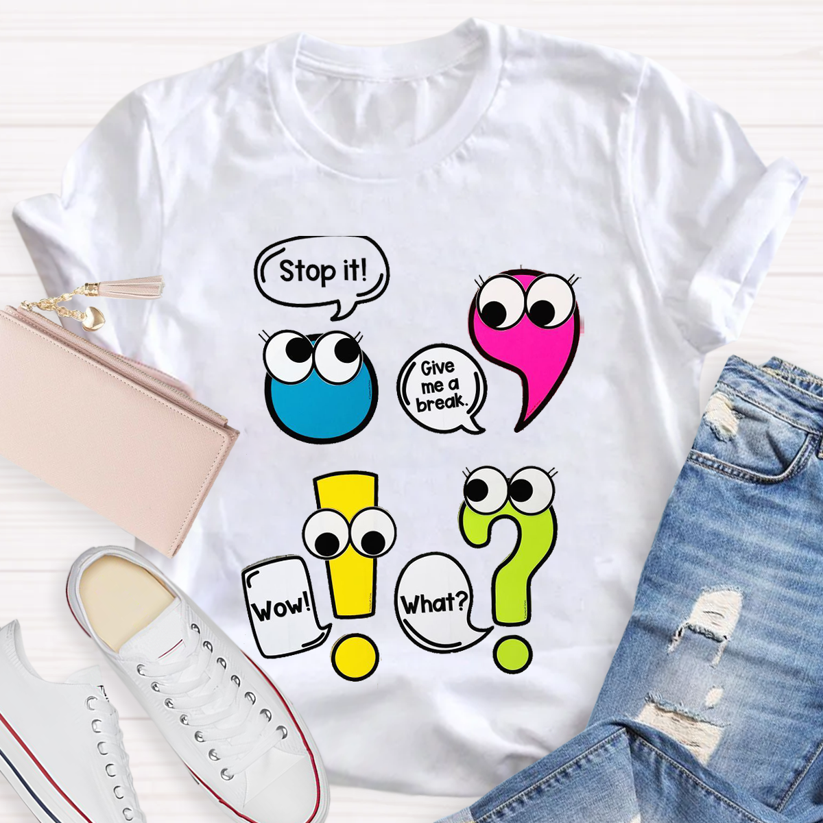 Funny Punctuation Marks Cute and Humorous Cartoon Characters T-Shirt