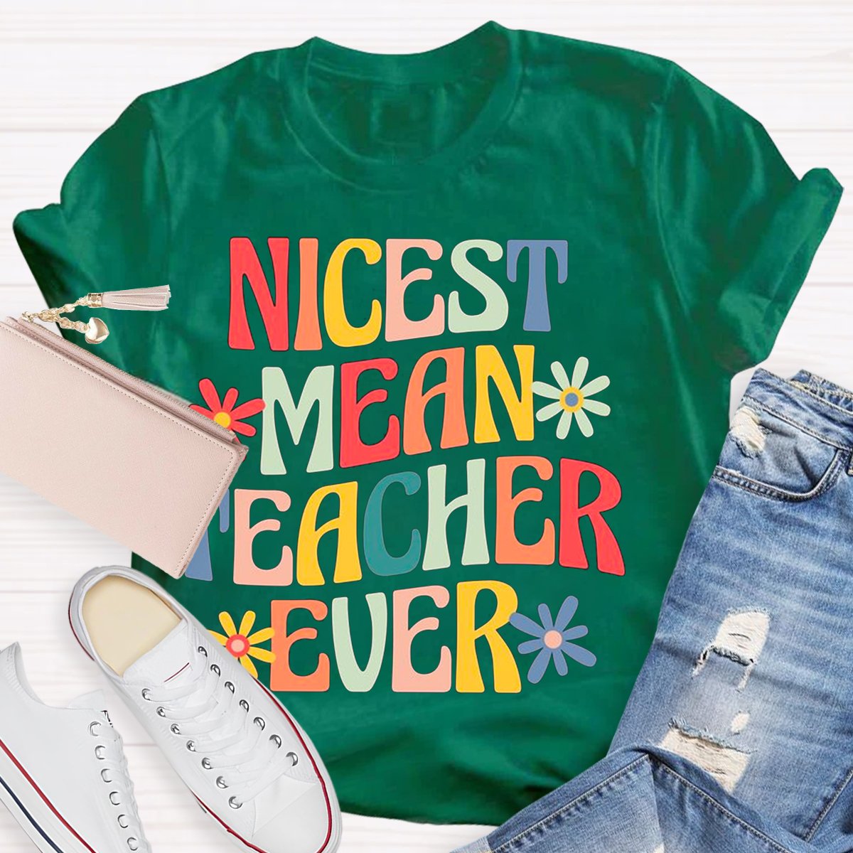 Nicest Mean Teacher Ever Print Short Sleeve T-shirt