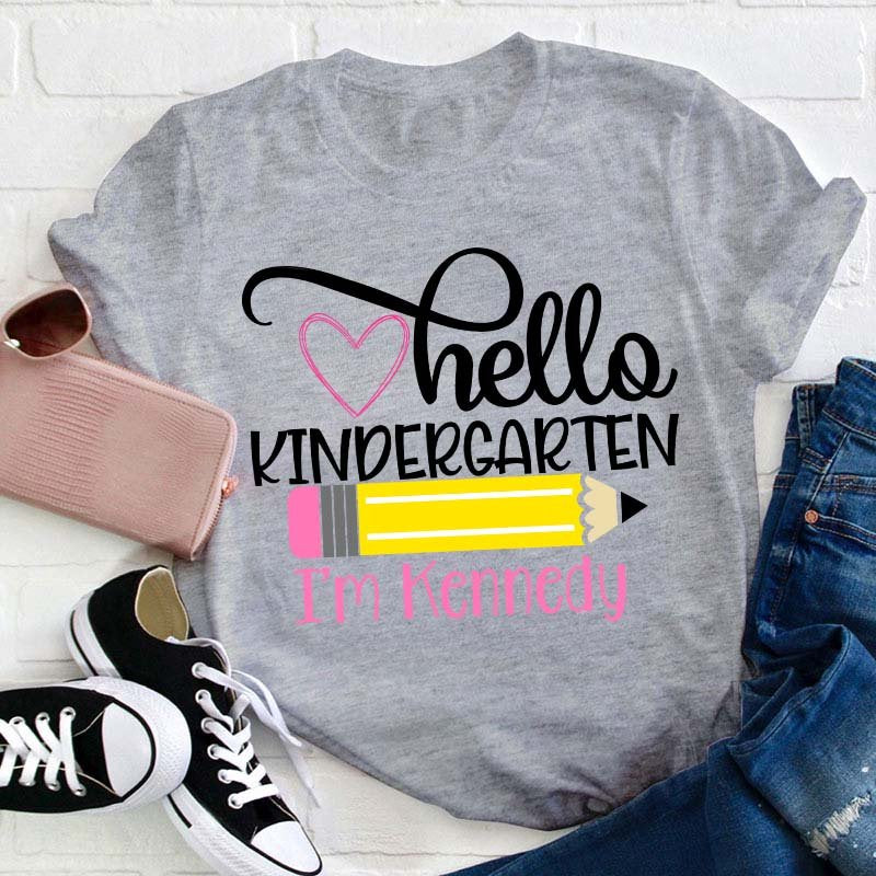 Personalized Grade And Name Hello Kindergarten Teacher T-Shirt