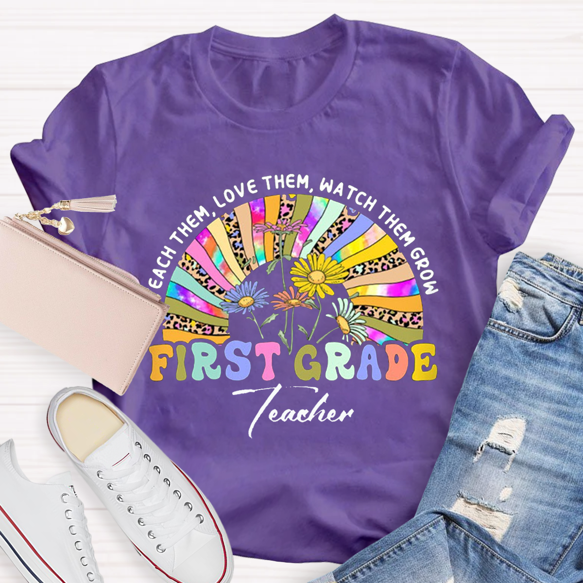 Personalized Name And Grade Teach Them Love Them Watch Them Grow And Back to School Teacher T-shirt