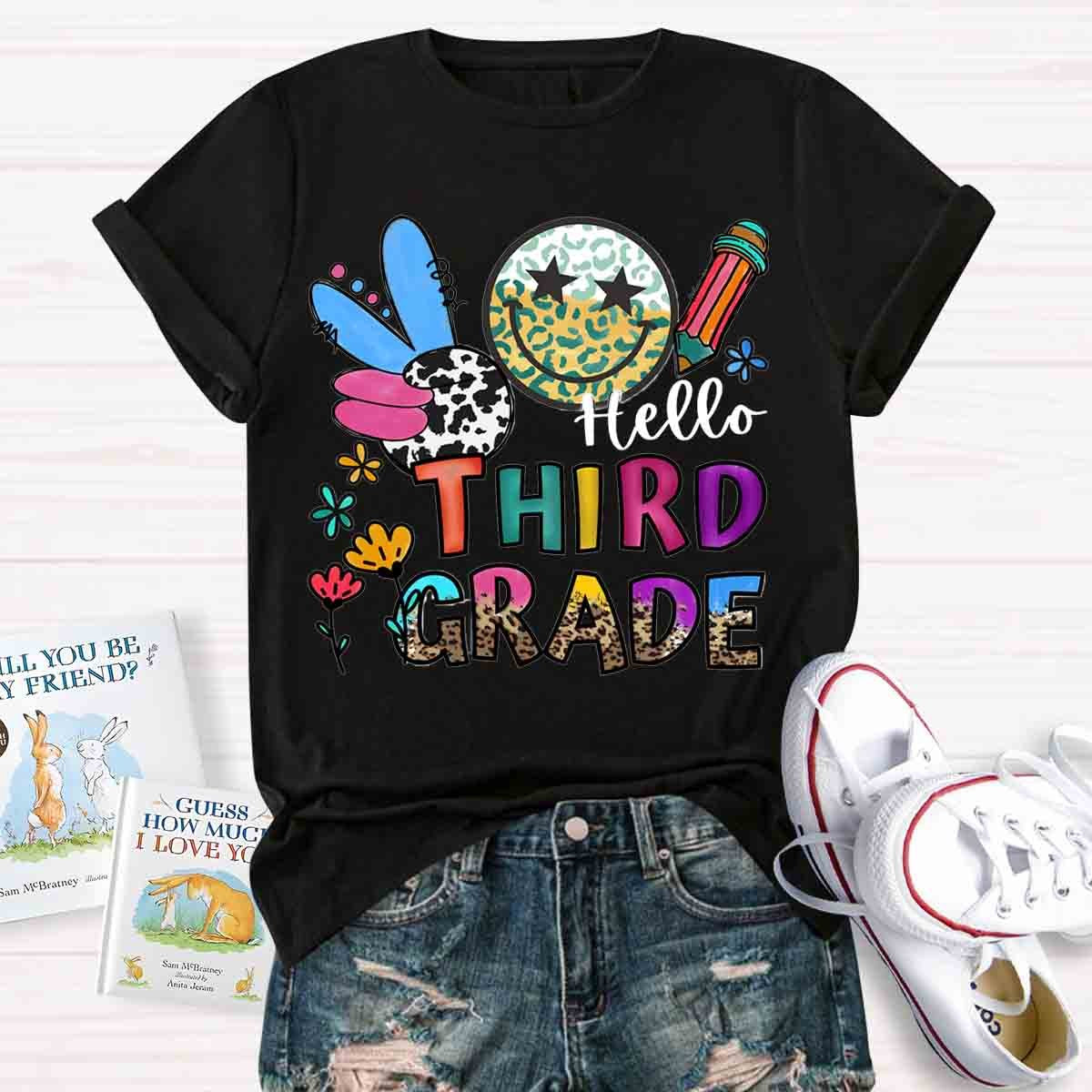 Personalized Grade Leopard Smiley Pencil T-Shirt