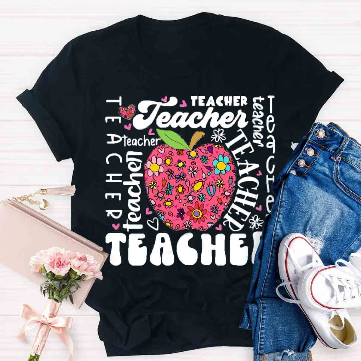 Teacher Apple Floral  T-Shirt