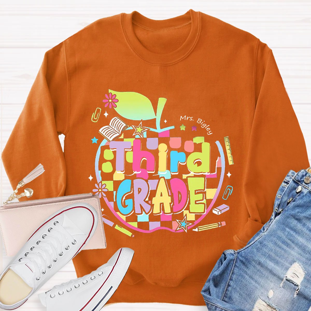 Personalized Grade And Name Apple Sweatshirt