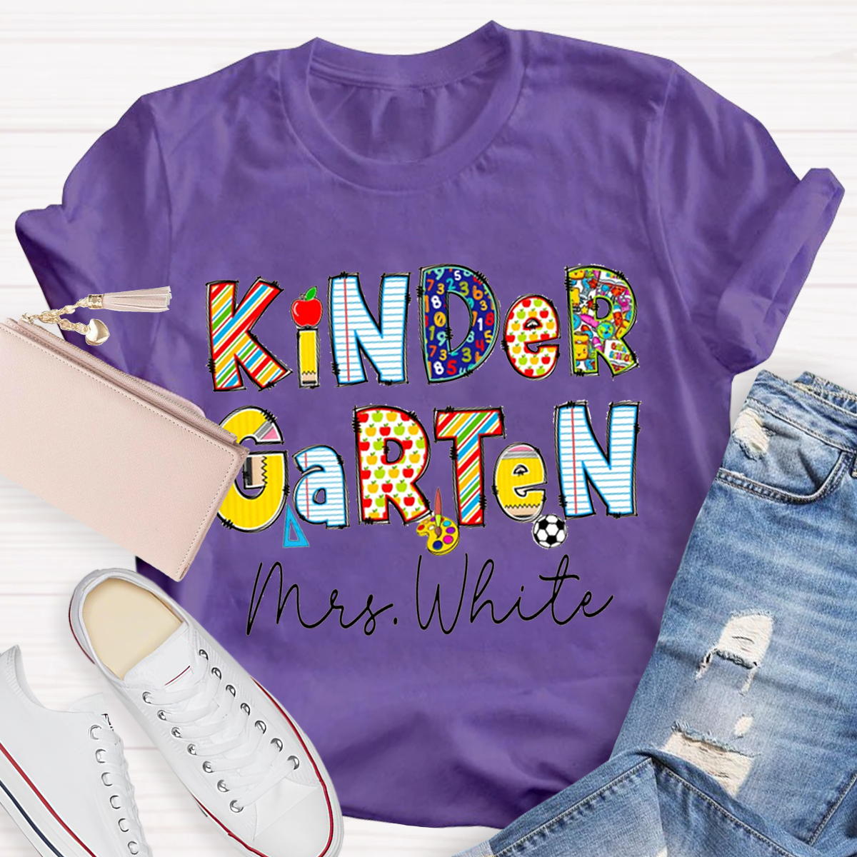 Personalized Funny Design Grade And Name Teacher T-Shirt