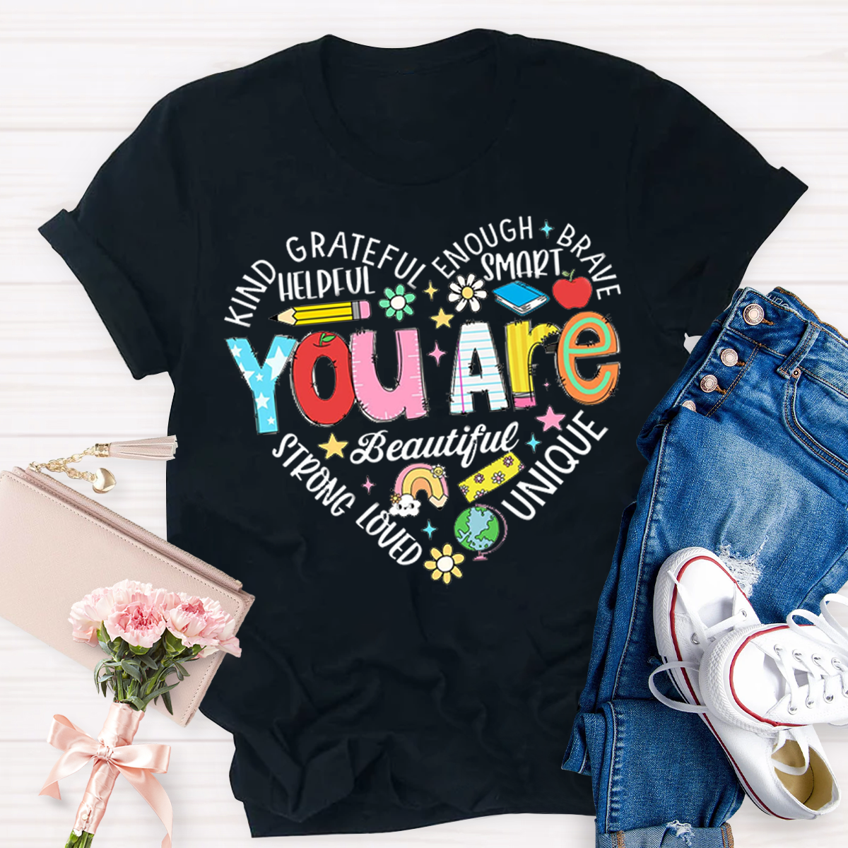 You Are Beautiful Text Letters T-Shirt