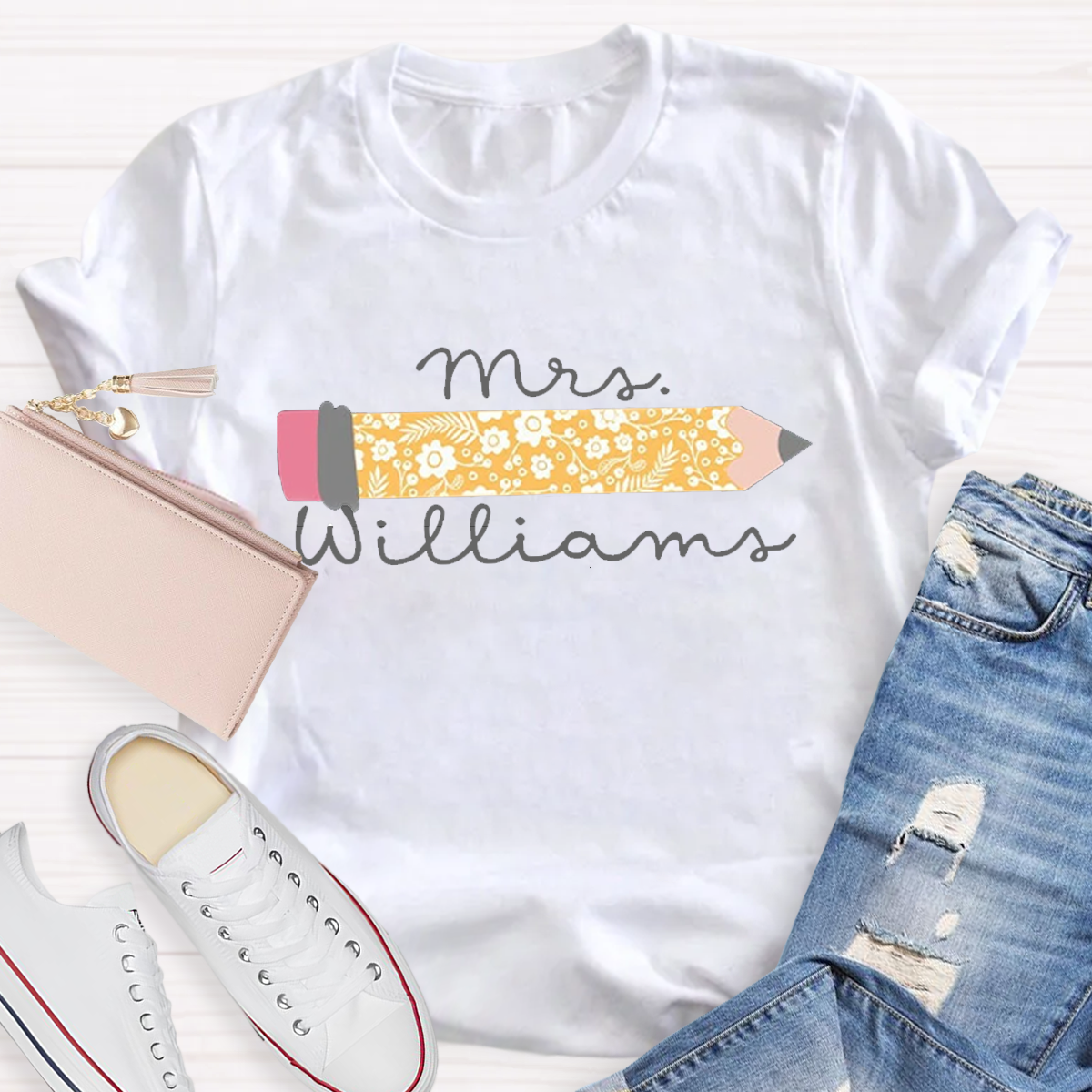 Personalized Your Name Cute Pencil Teacher T-Shirt