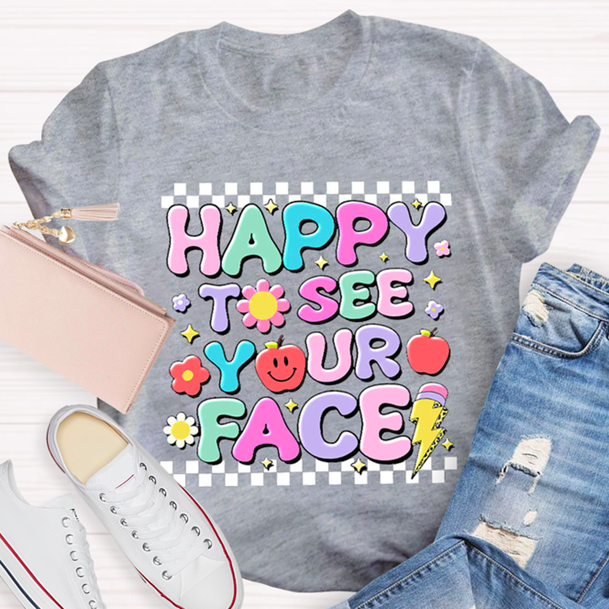 Back To School Cute Happy To See Your Face Teacher T-Shirt