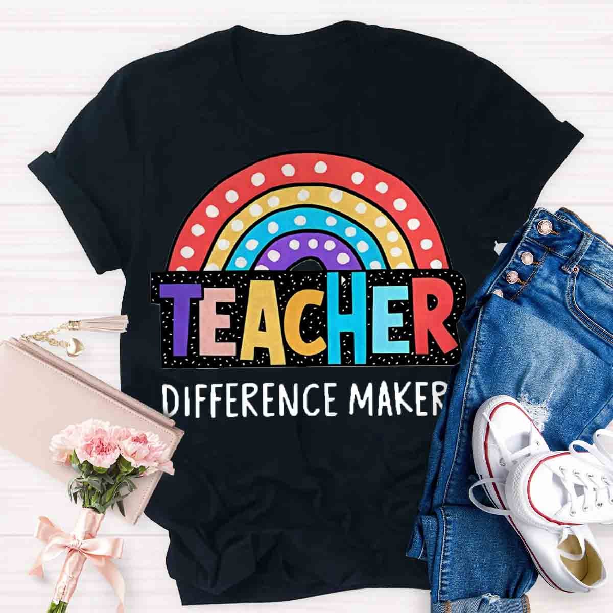 Rainbow Teacher Difference Maker T-Shirt