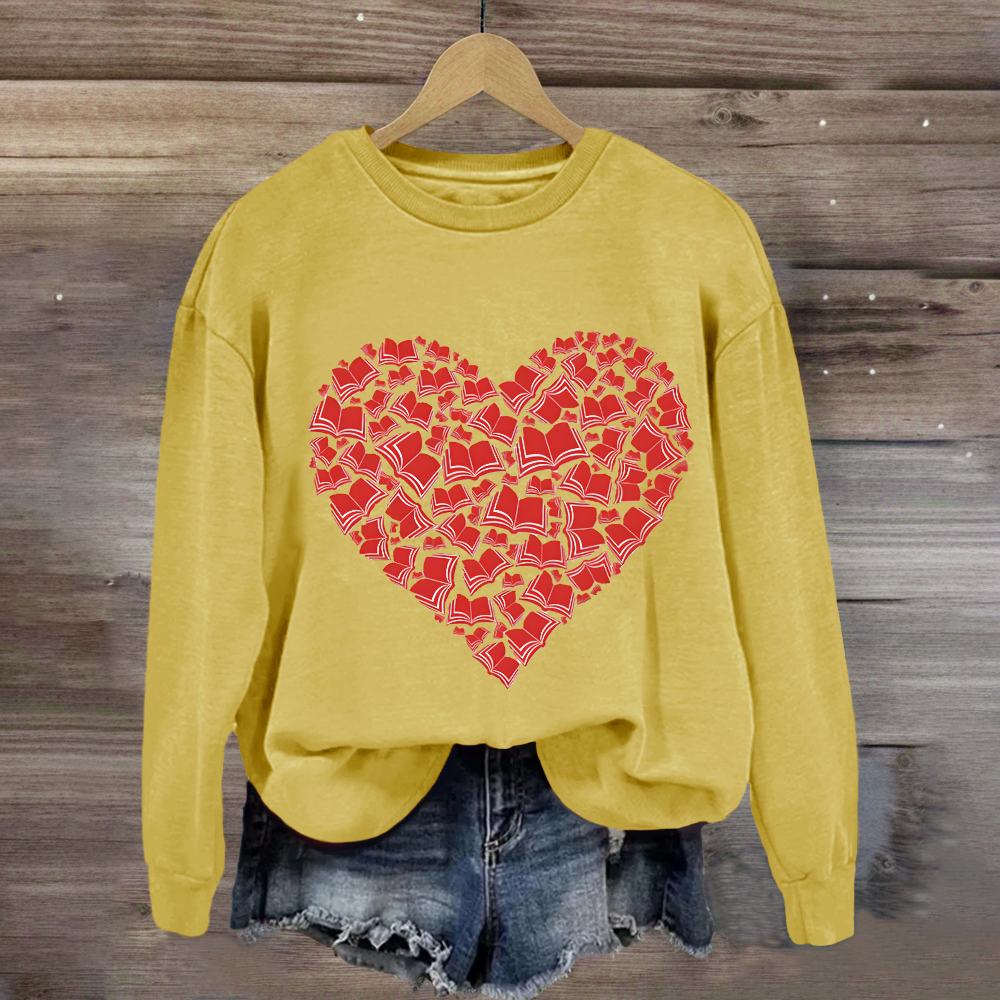 Love Books Valentine Heart Teacher Sweatshirt