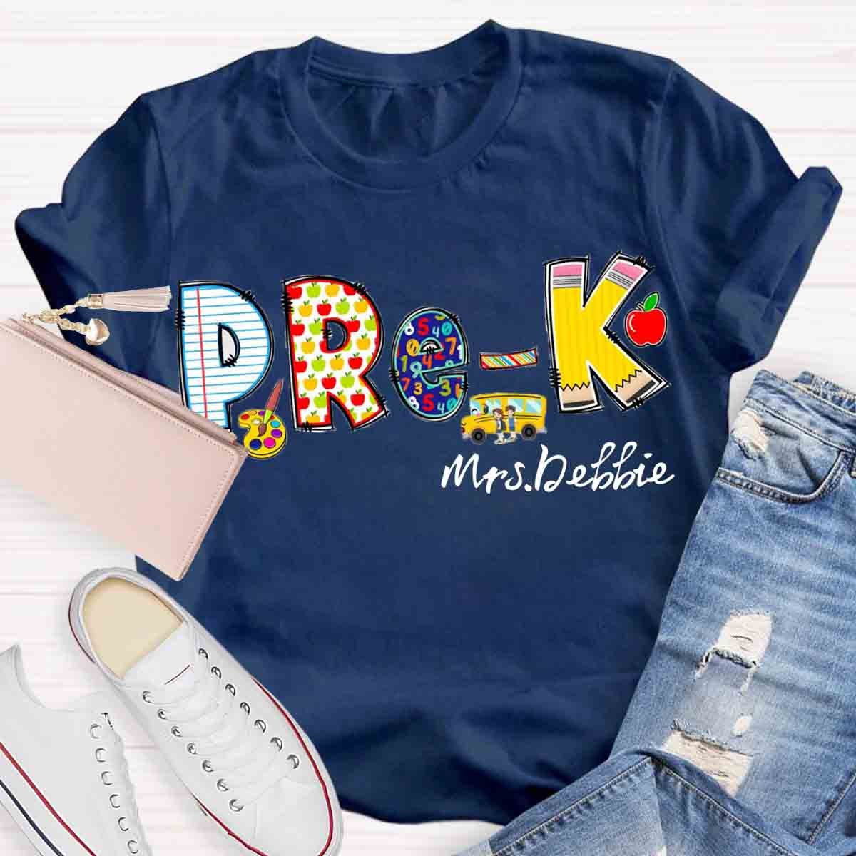 Personalized Name Pre-k School Bus Teachers T-Shirt