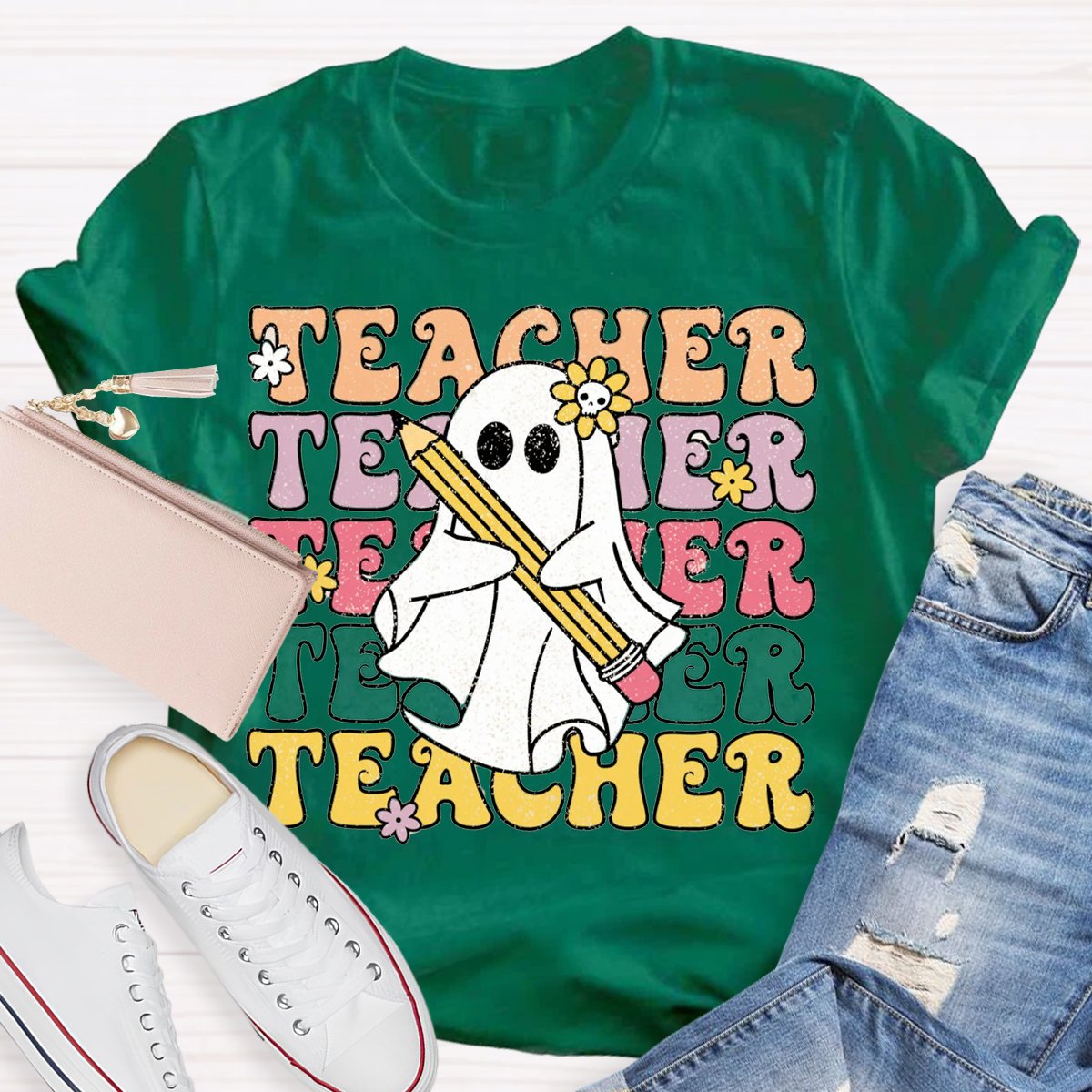 Halloween Spooky Cute Ghost Teacher Shirt