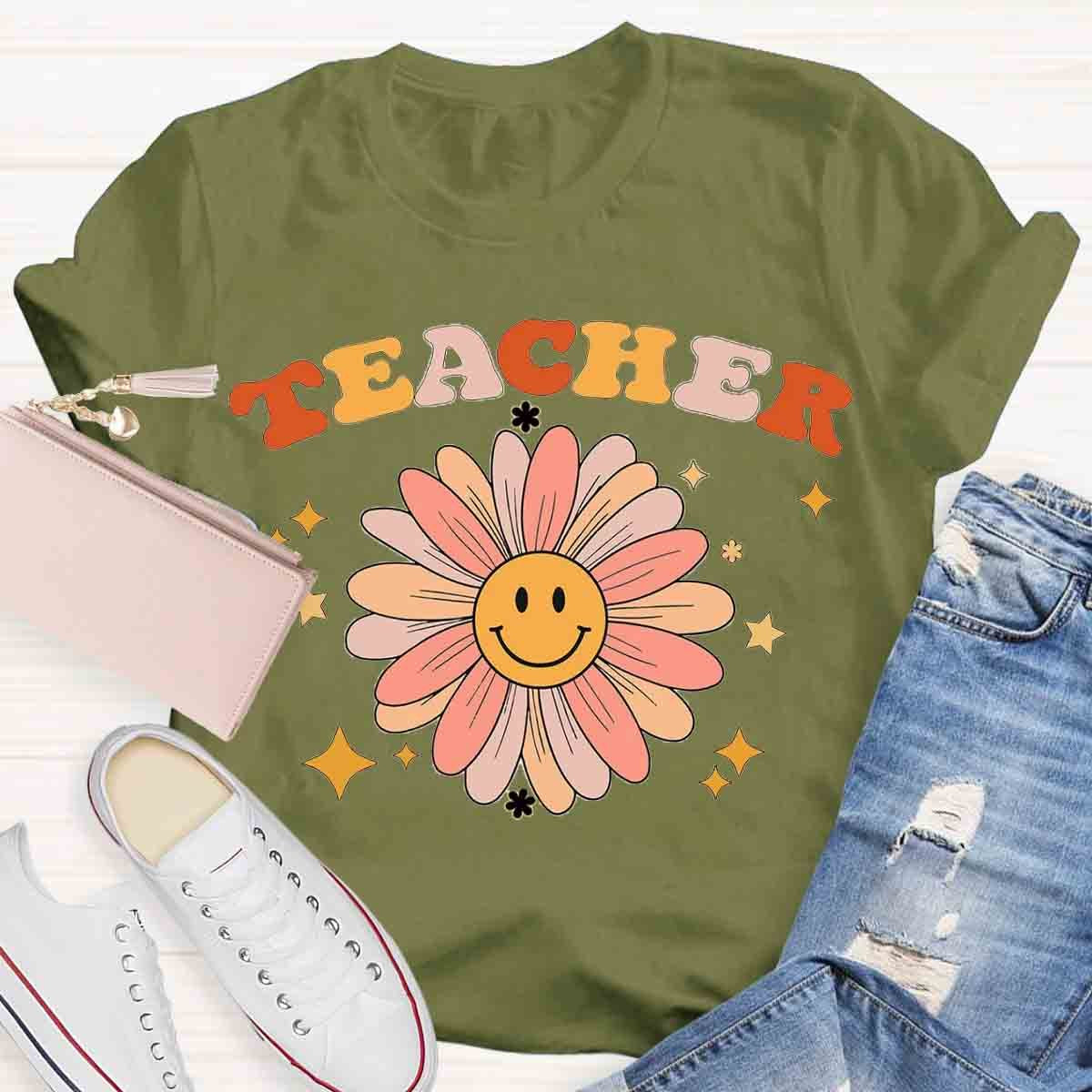 Sunflower Smile Face Teacher T-Shirt