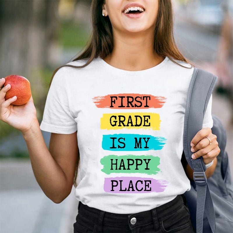 Personalized Grade Is My Happy Place Teacher T-Shirt