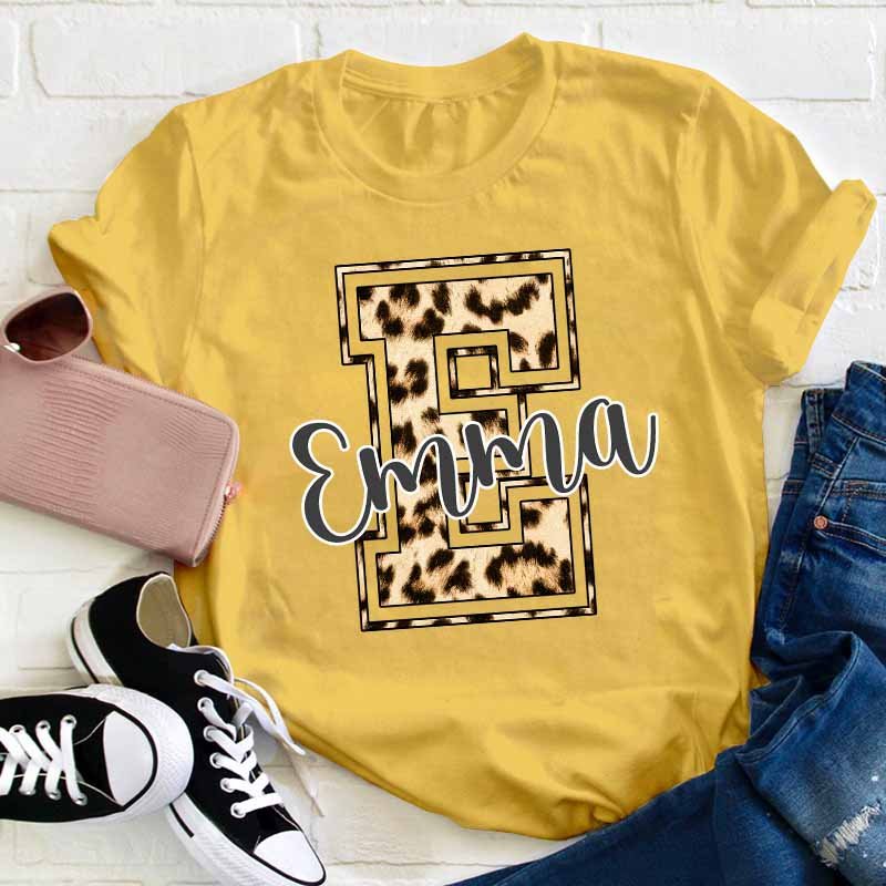 Personalized Name Leopard Color Teacher T-Shirt