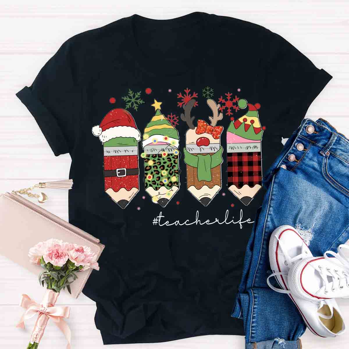 Christmas Pencils Teacher T-shirt