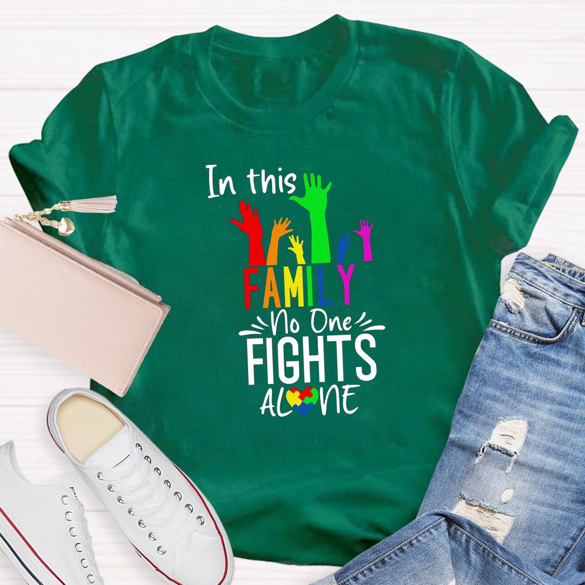 In This Family No One Fights Alone Teacher Shirt