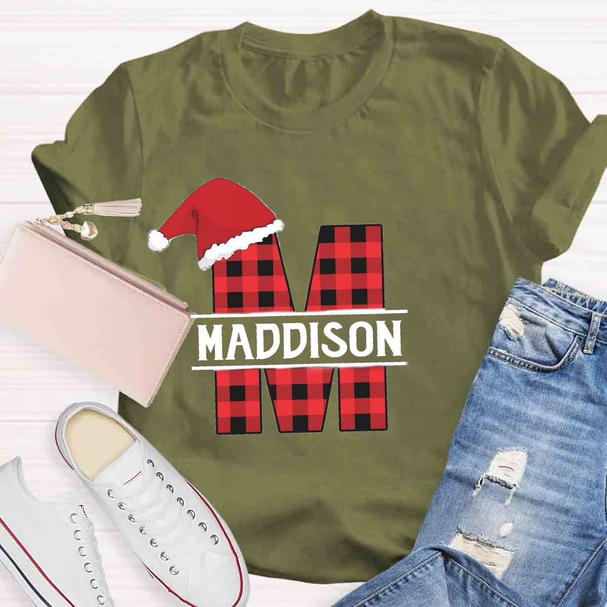 Personalized Name Plaid Christmas Name T-Shirt