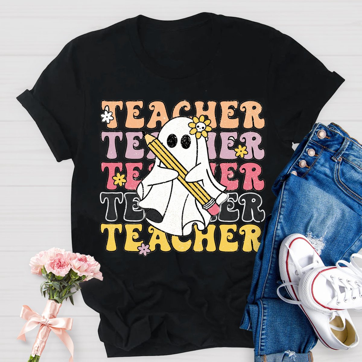 Halloween Spooky Cute Ghost Teacher Shirt