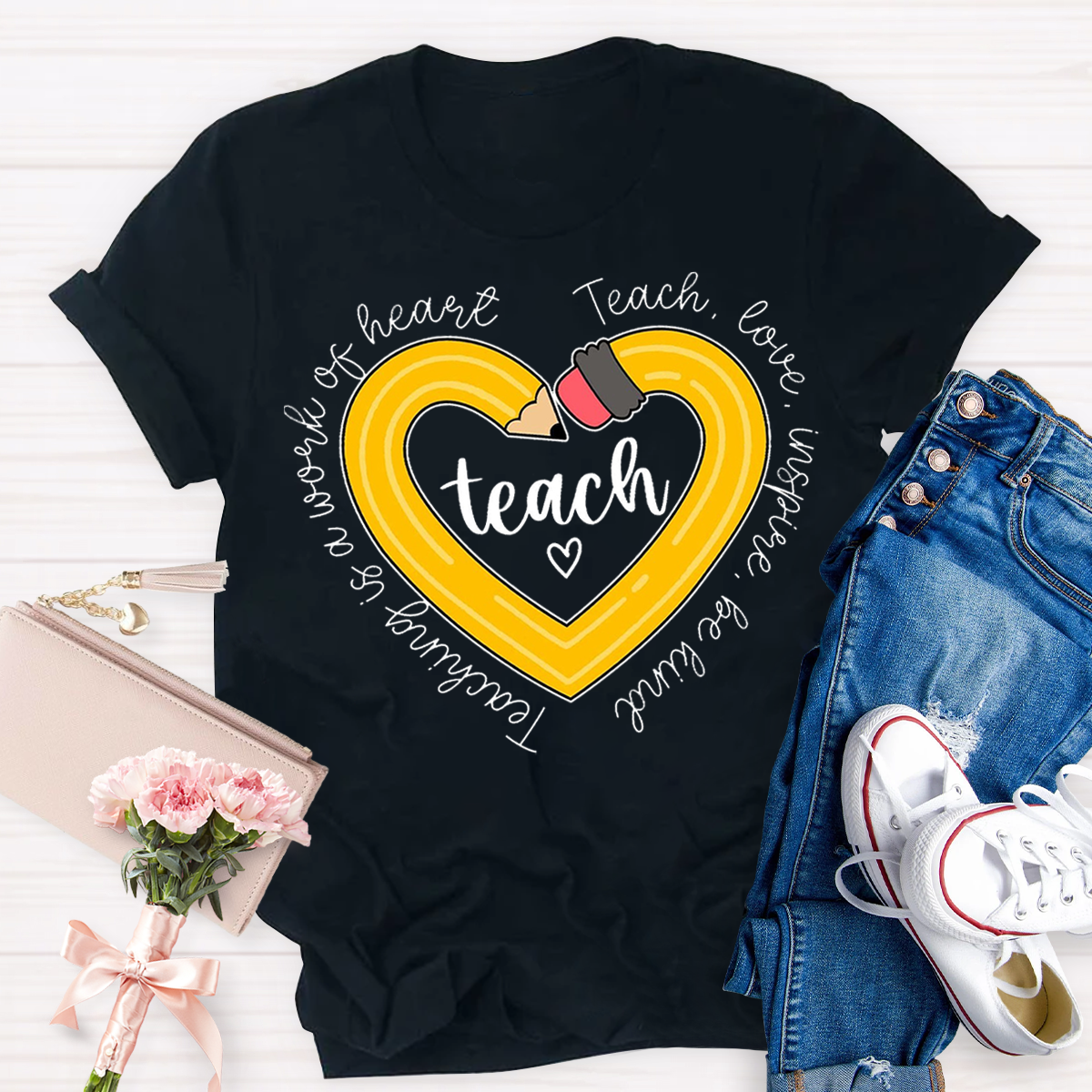 Teach Love Teaching Is A Work Of Heart Teacher T-Shirt