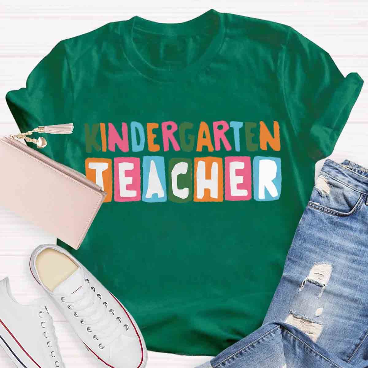 Personalized Grade Color Block Kindergarten Teacher Shirt