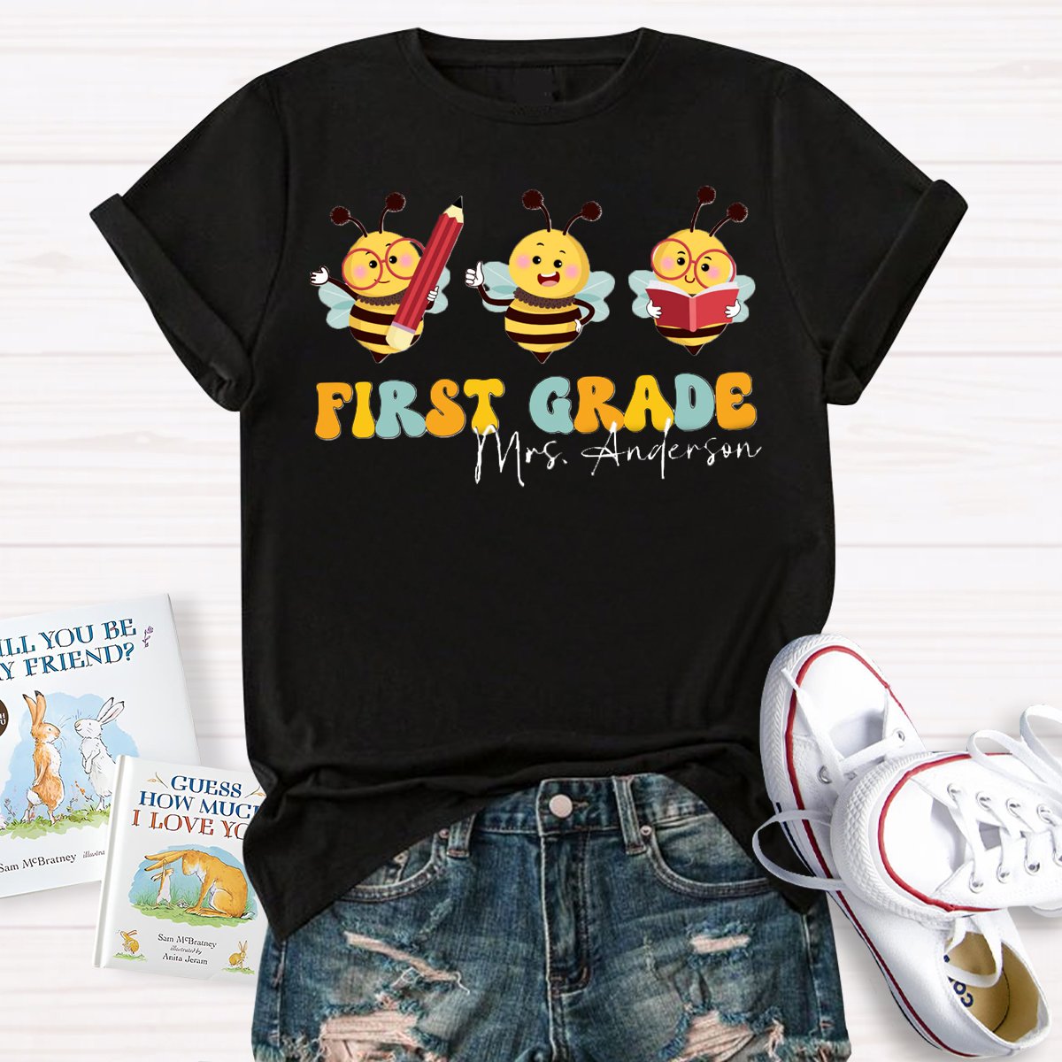 Personalized Grade And Name Teacher Bee Shirt