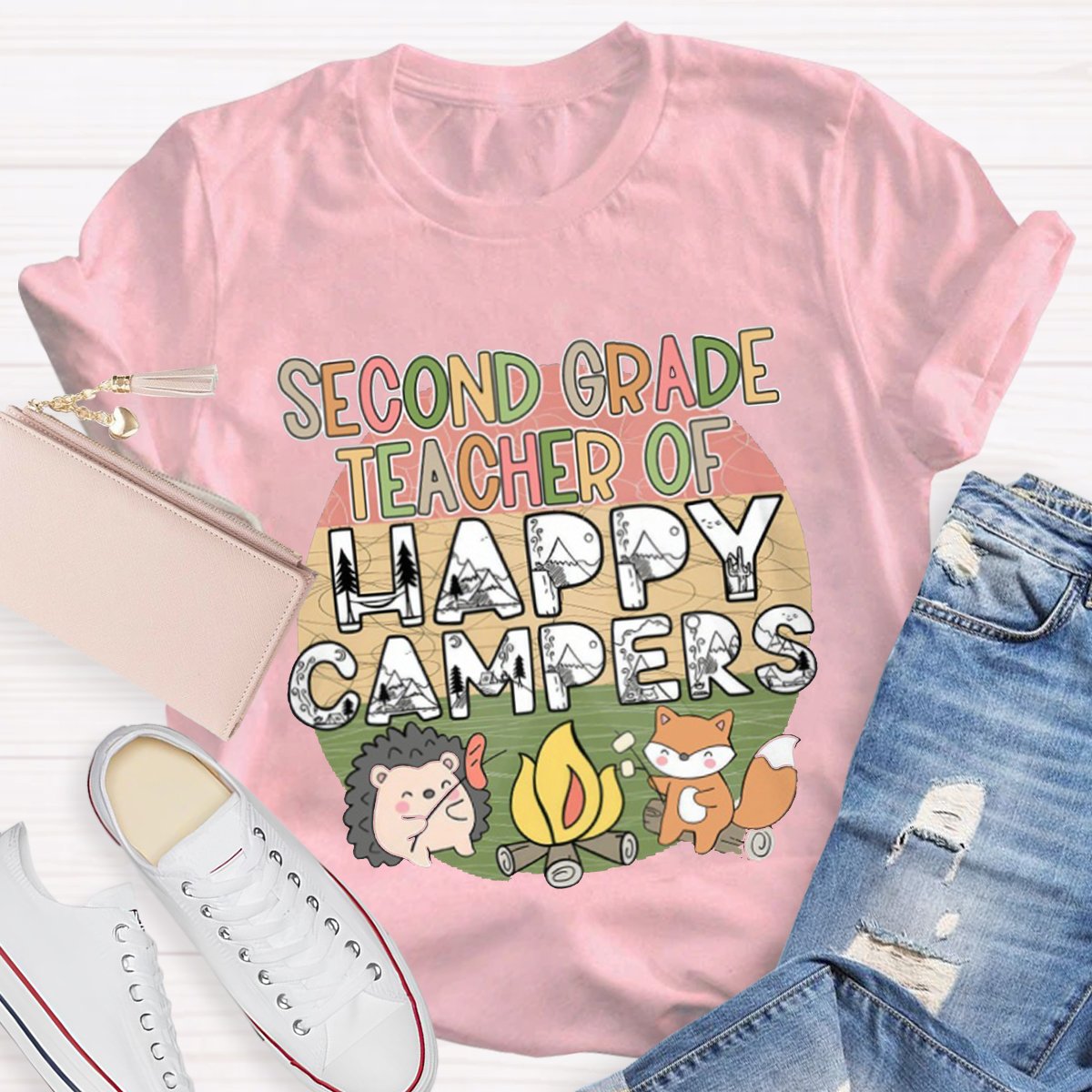 Personalized Second Grade Teacher Of Happy Campers Teacher Shirt