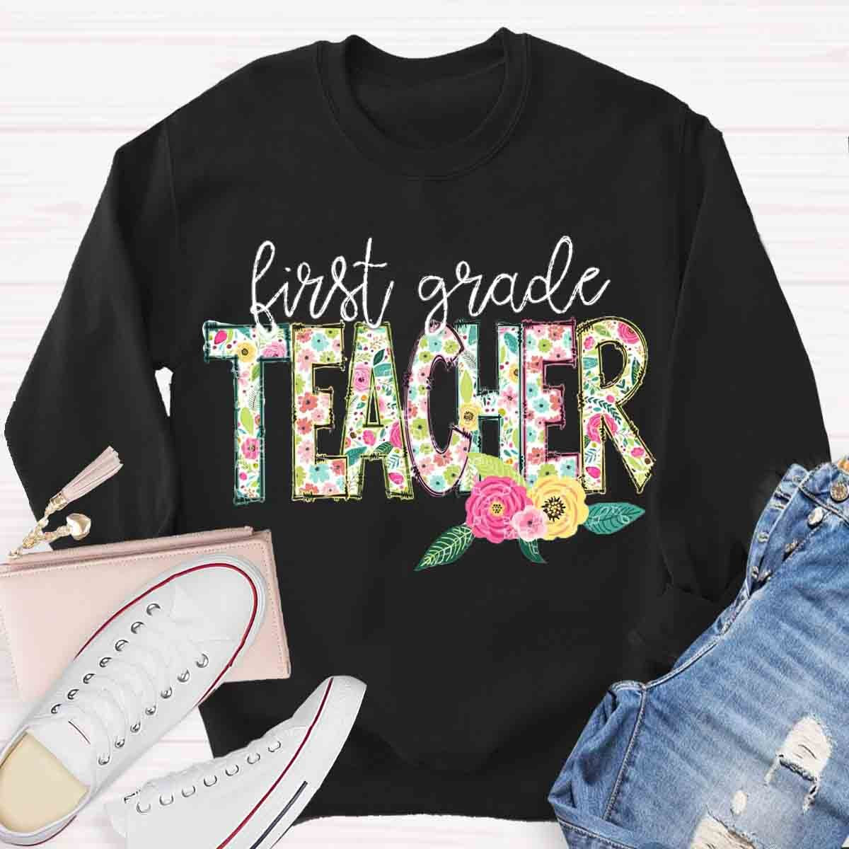 Personalized Grade Floral Teachers Sweatshirt