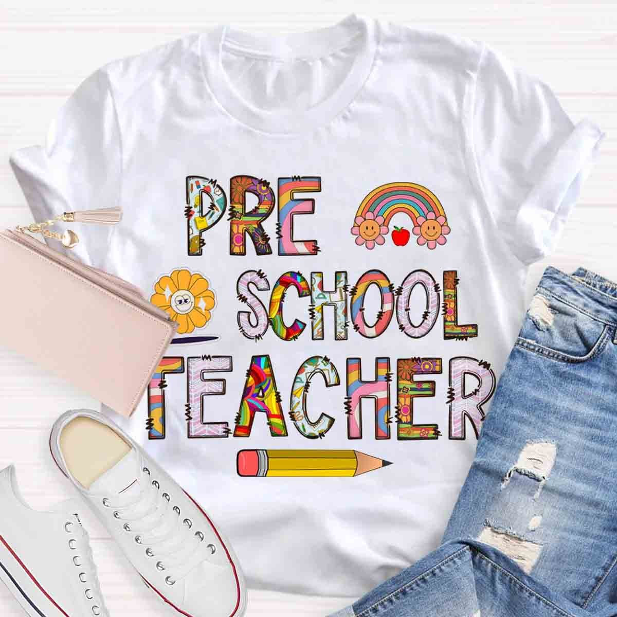 Personalized Grade Rainbow Teacher T-Shirt