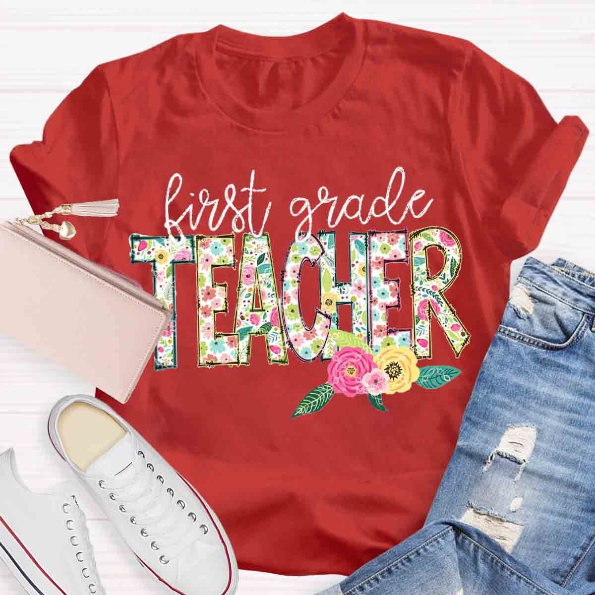 Personalized Grade Vintage Flower T-Shirt