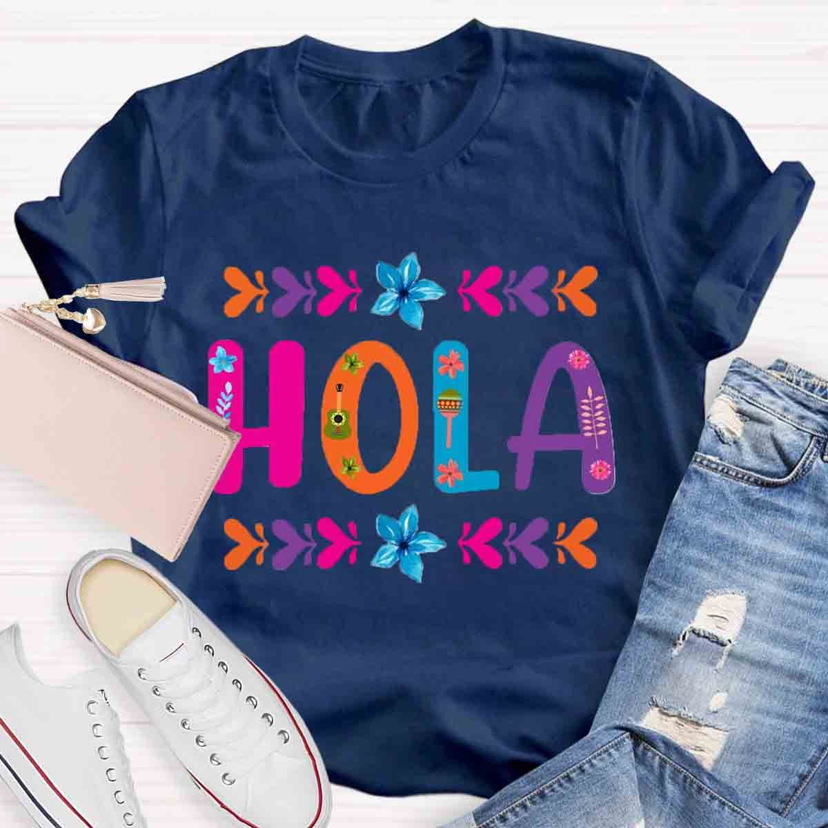 Floral Hola Spanish Teacher T-Shirt