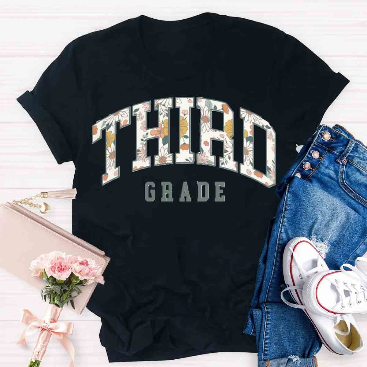 Personalized Grade Retro Flowers Prints T-Shirt