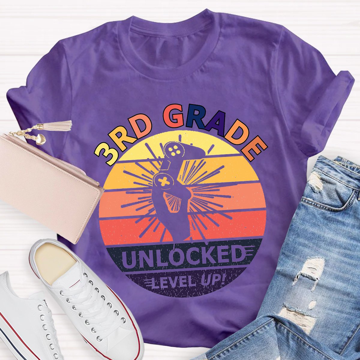 Personalized 3rd Grade Unlockede Level Up Teacher Shirt