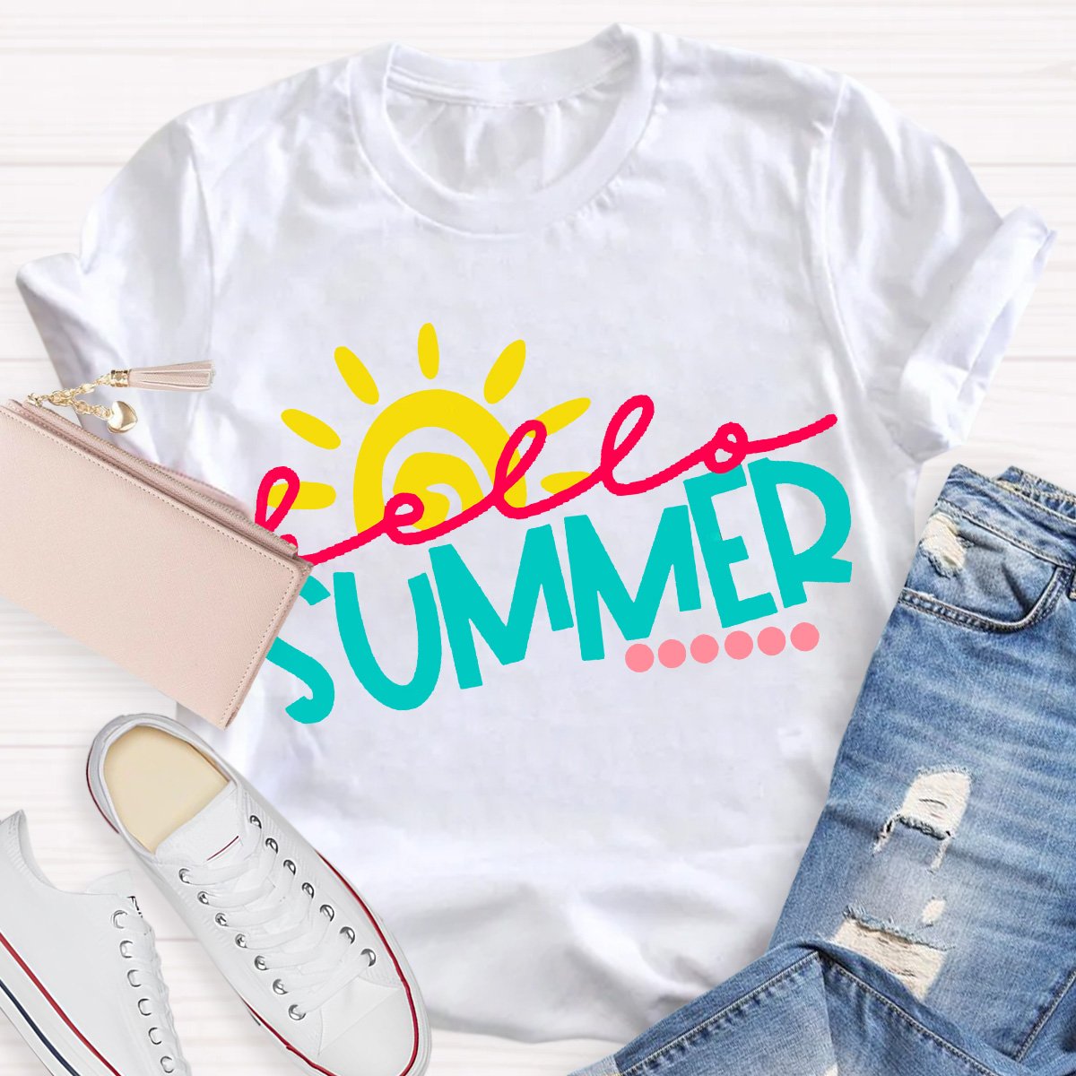 Hello Summer Teacher Graphic Tee Shirt