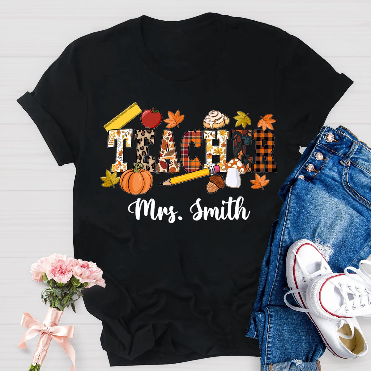 Personalized Name Fall Thanksgiving Teacher Shirt