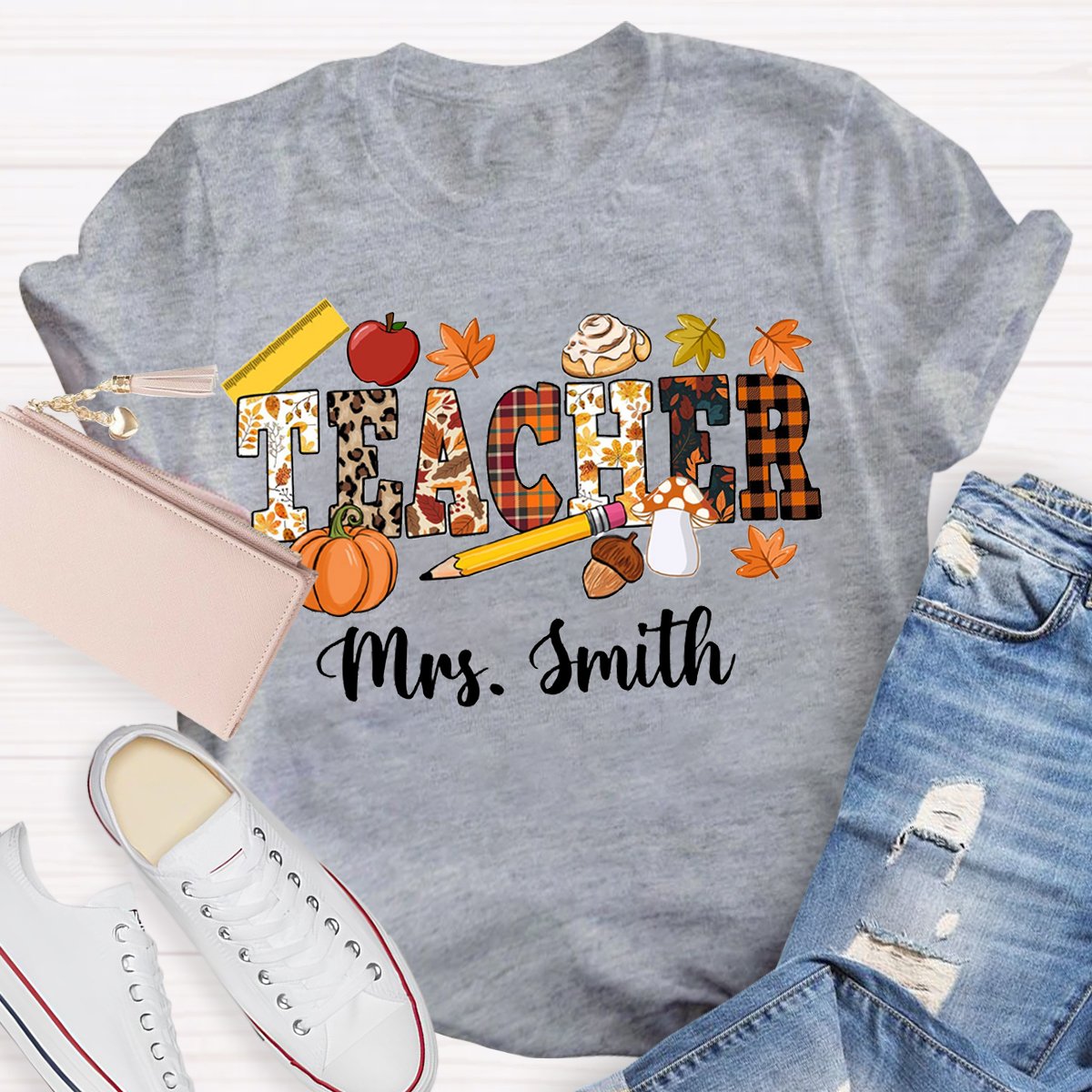 Personalized Name Fall Thanksgiving Teacher Shirt